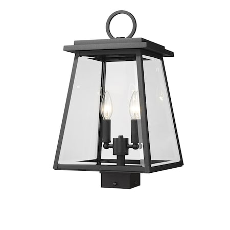 Z-Lite Broughton Outdoor Post Mount Fixture, 2-Light, 10.25 In.W x 18.5 In.H, Black/Clear Beveled 521PHMS-BK